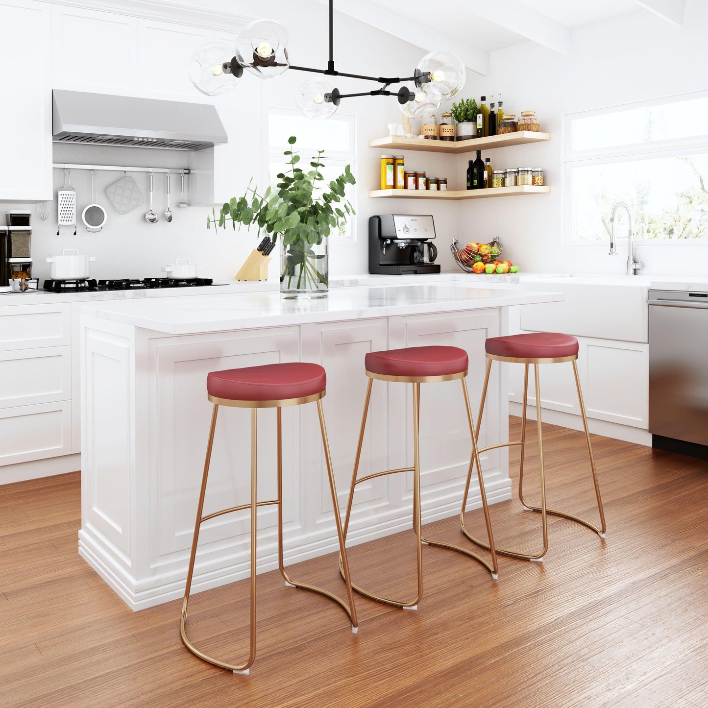 Bree Barstool (Set of 2) Burgundy & Gold - Disselt Designs