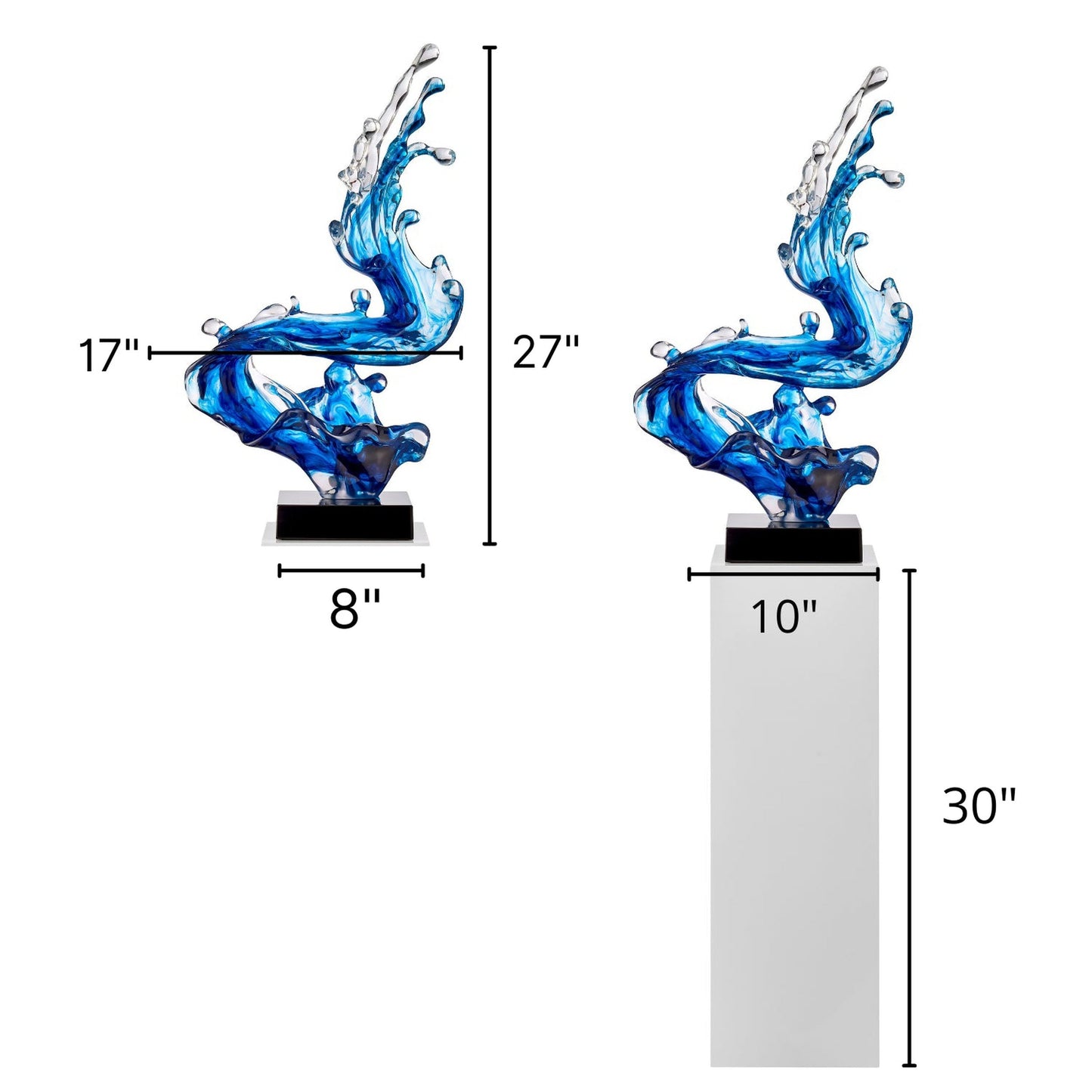 Ocean Blue Cortes Bay Wave Floor Sculpture with Black Stand, 57" Tall - Disselt Designs