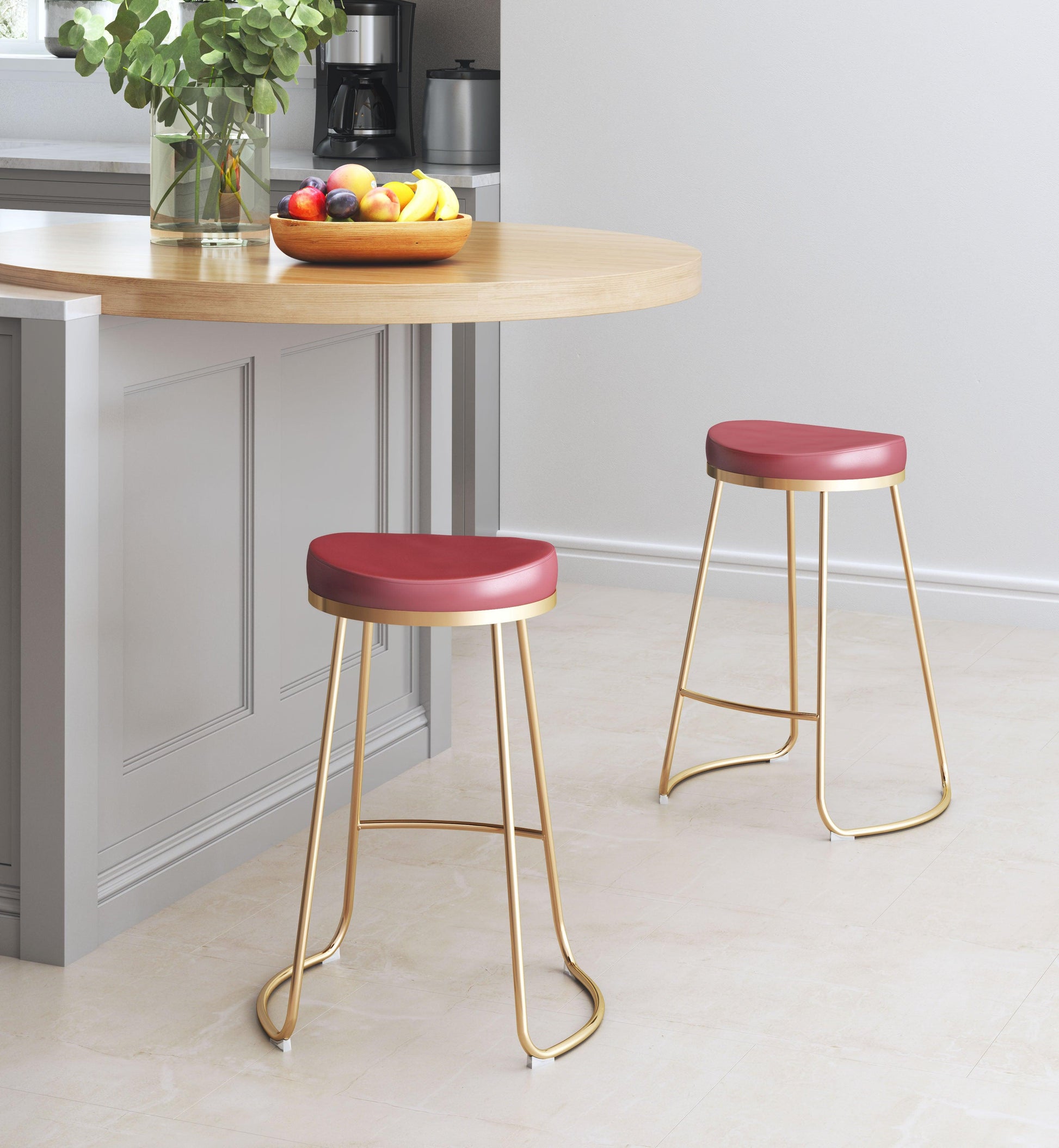 Bree Counter Stool (Set of 2) Burgundy & Gold - Disselt Designs