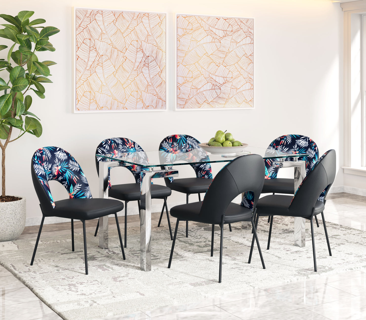 Merion Dining Chair (Set of 2) Multicolor Print & Black