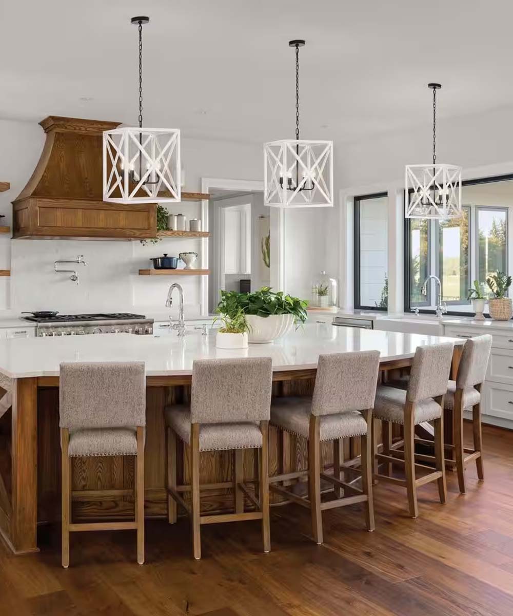 Alsy 16"W 4-Light Distressed White Caged Large Pendant Chandelier Light Fixture, French Country Style
