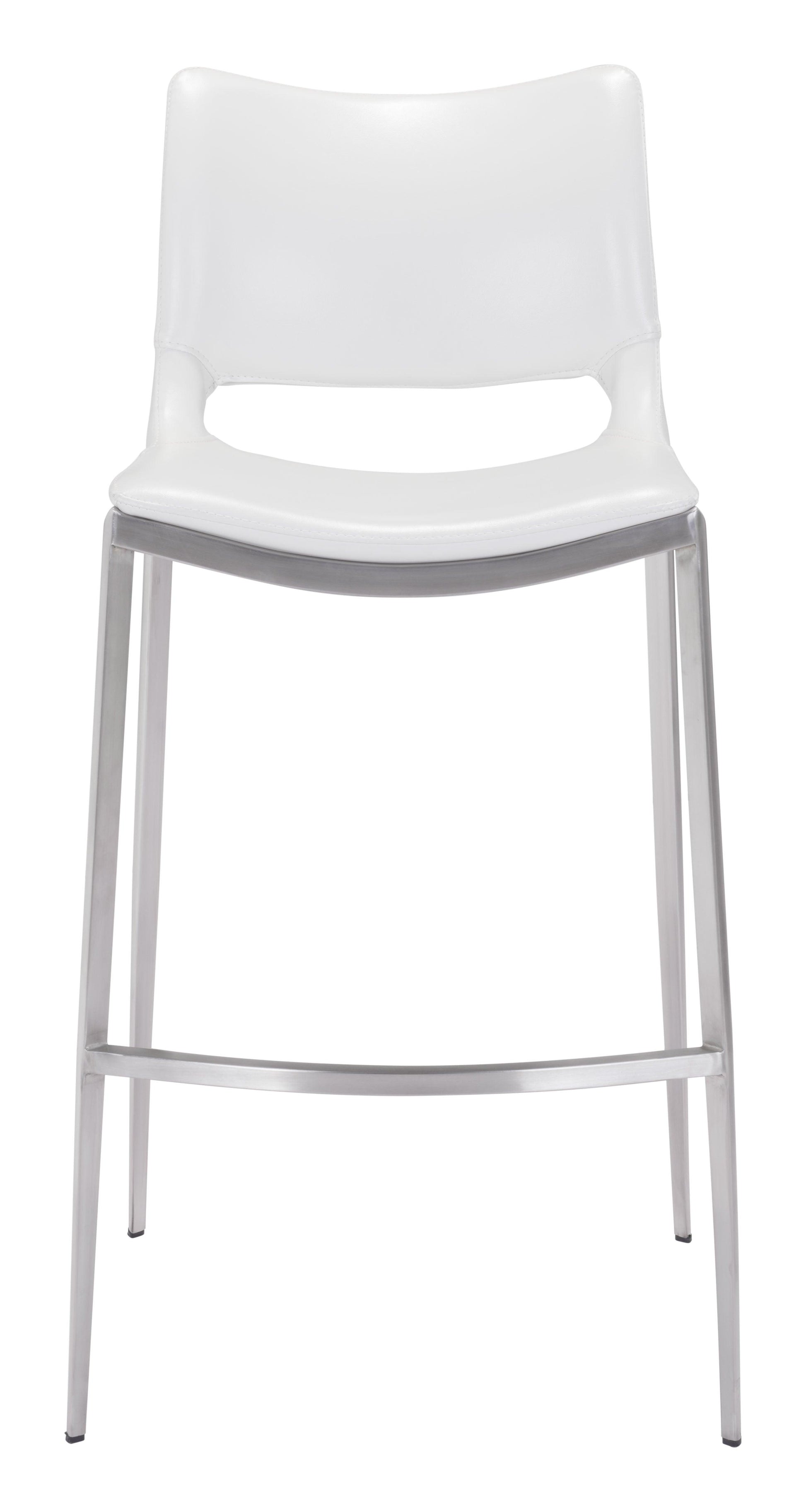 Ace Barstool (Set of 2) White & Silver - Disselt Designs