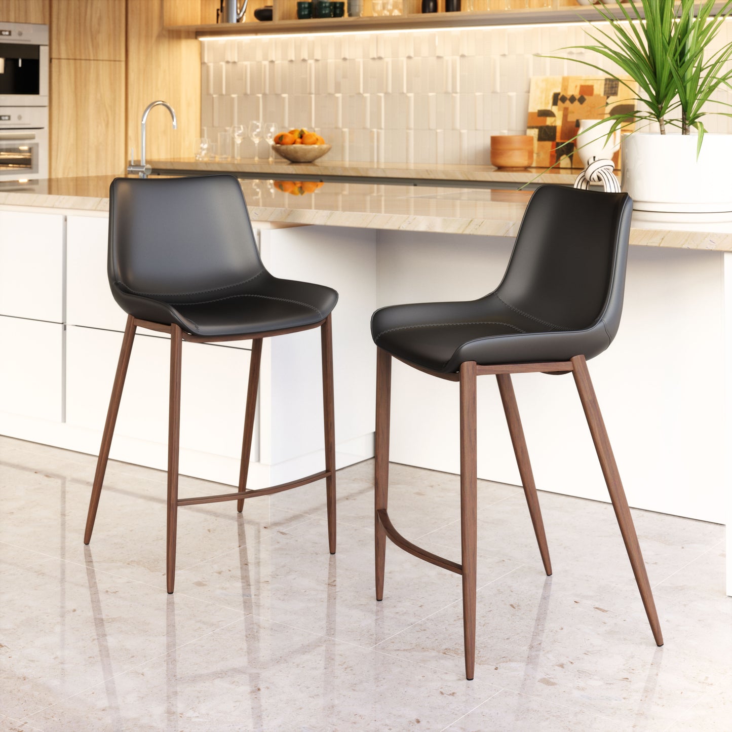 Magnus Counter Stool (Set of 2) Black & Walnut - Disselt Designs