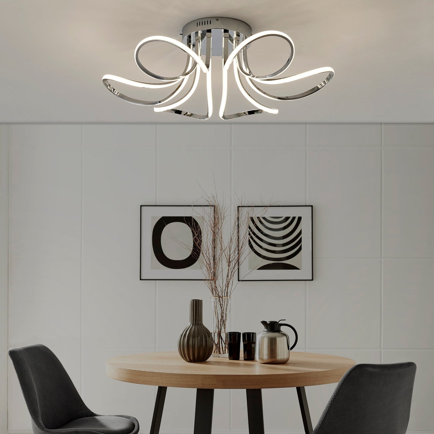 6 Petal Flower Dimmable LED Flush Mount Lamp // Chrome - Disselt Designs