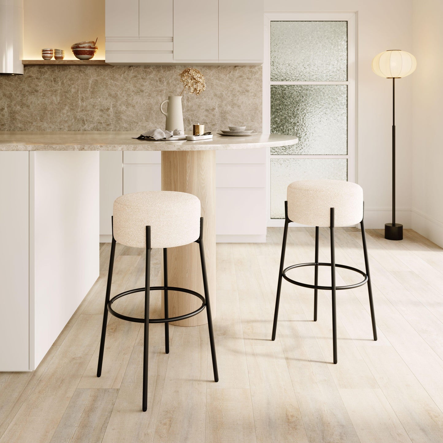Blanche Barstool (Set of 2) Ivory - Disselt Designs