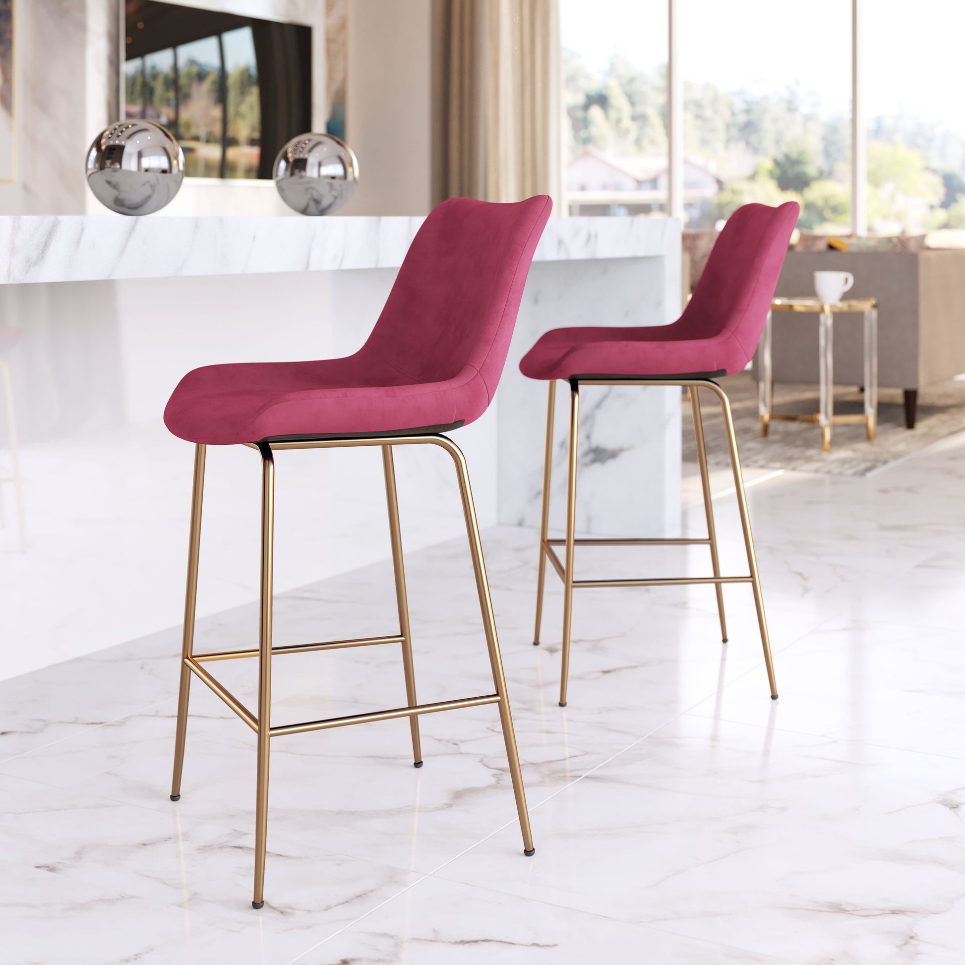 Tony Counter Stool Red & Gold - Disselt Designs