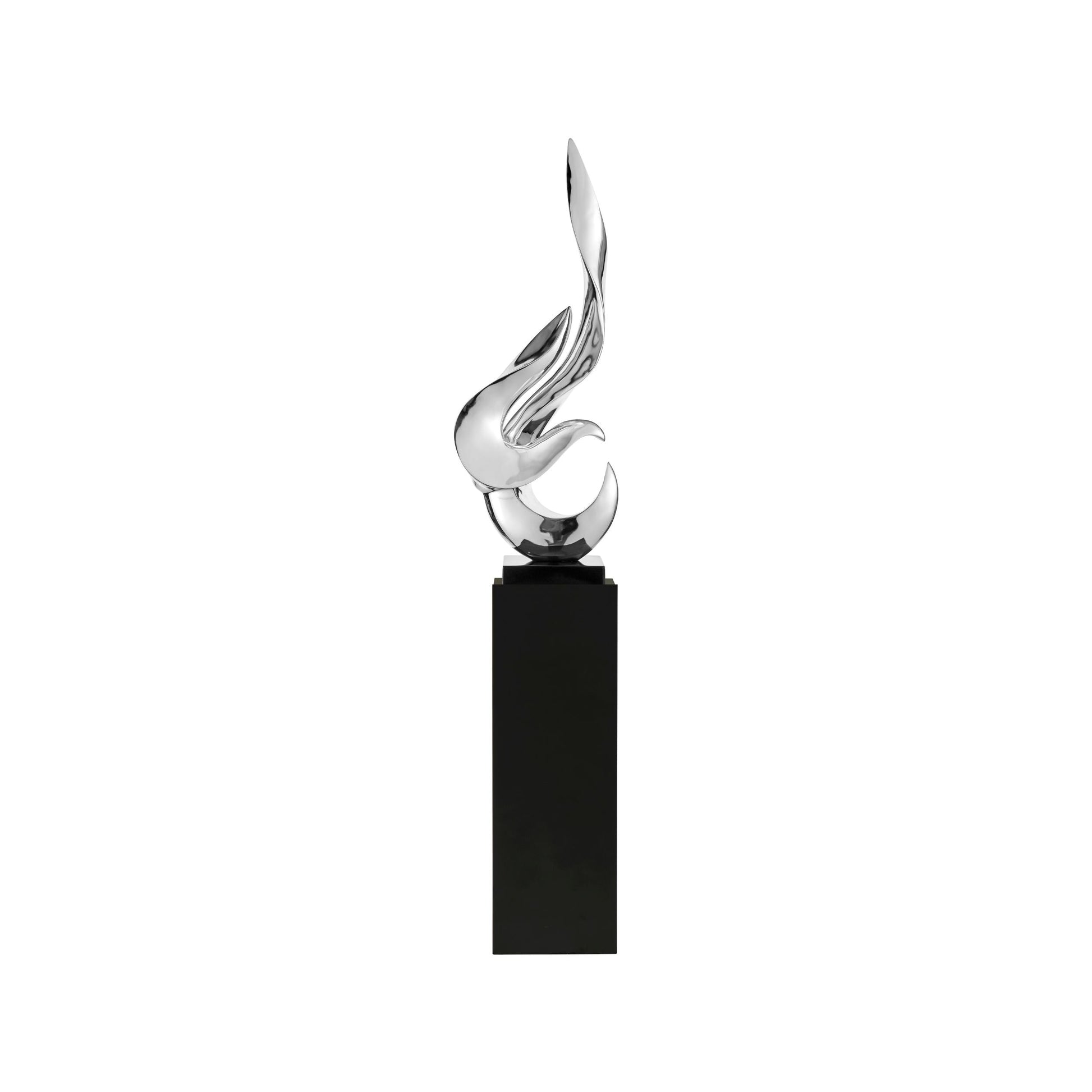 Flame 65" Tall Floor Sculpture // Chrome with Black Stand - Disselt Designs