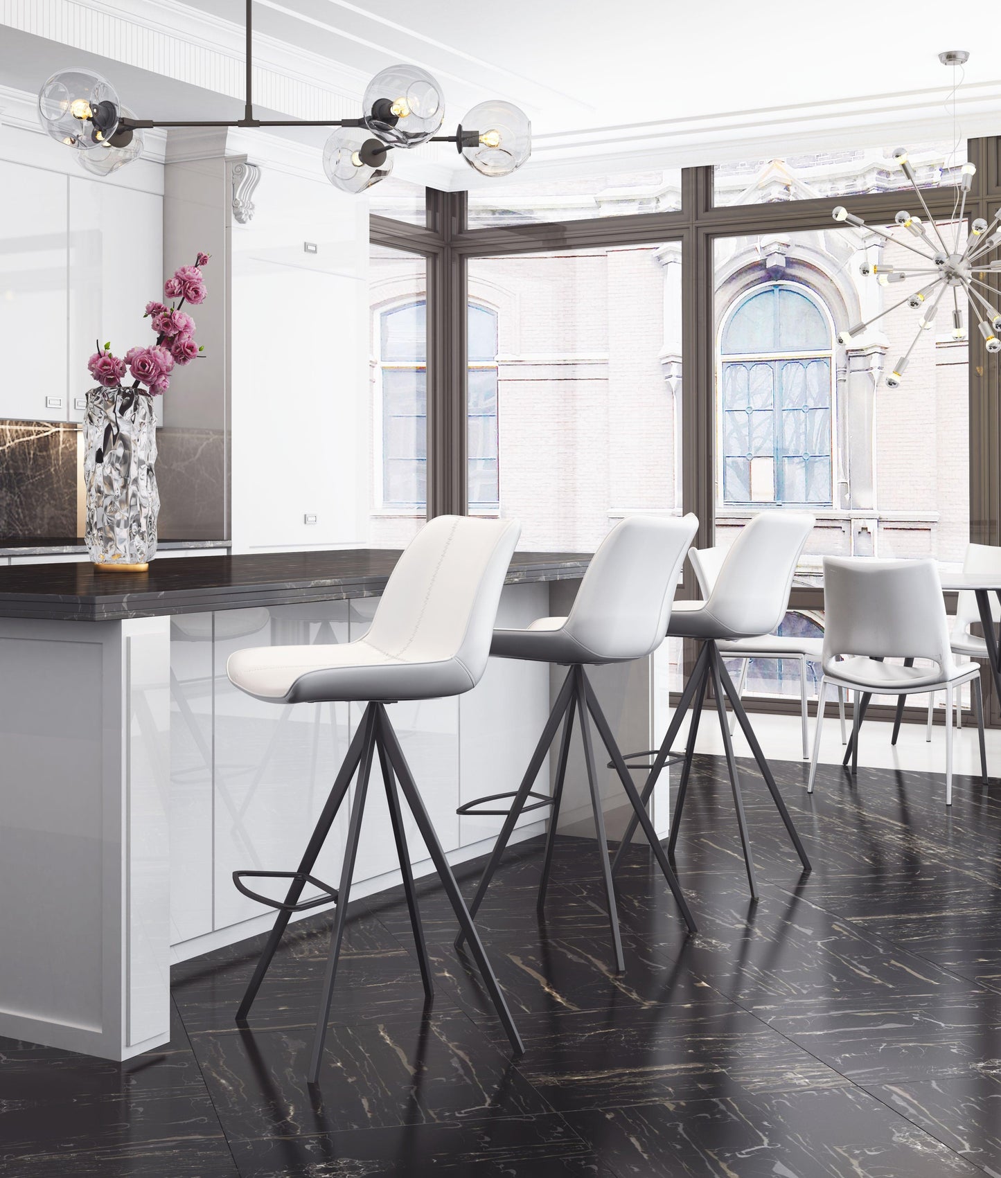 Aki Barstool (Set of 2) White & Black - Disselt Designs