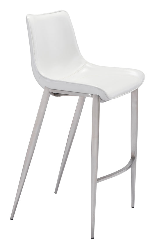 Magnus Barstool (Set of 2) White & Silver - Disselt Designs