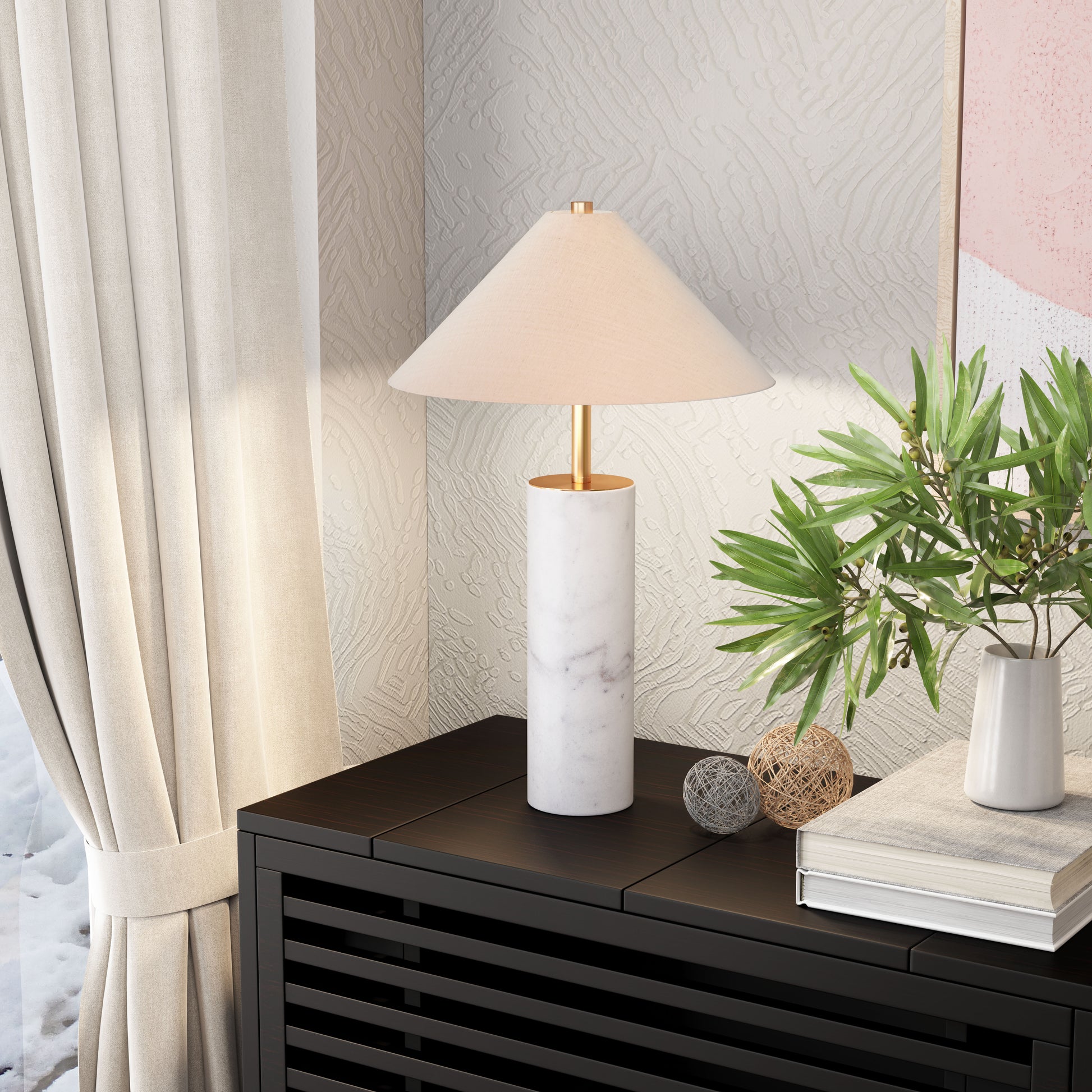 Ciara Table Lamp Beige & White - Disselt Designs