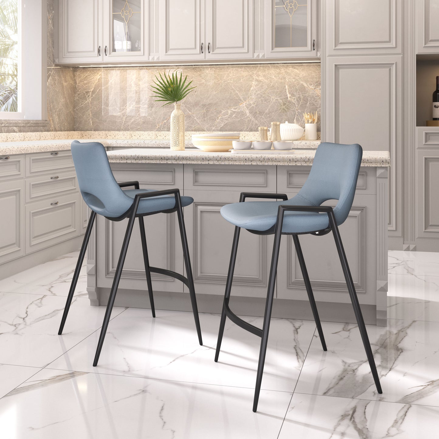 Desi Counter Stool (Set of 2) Azure Gray - Disselt Designs