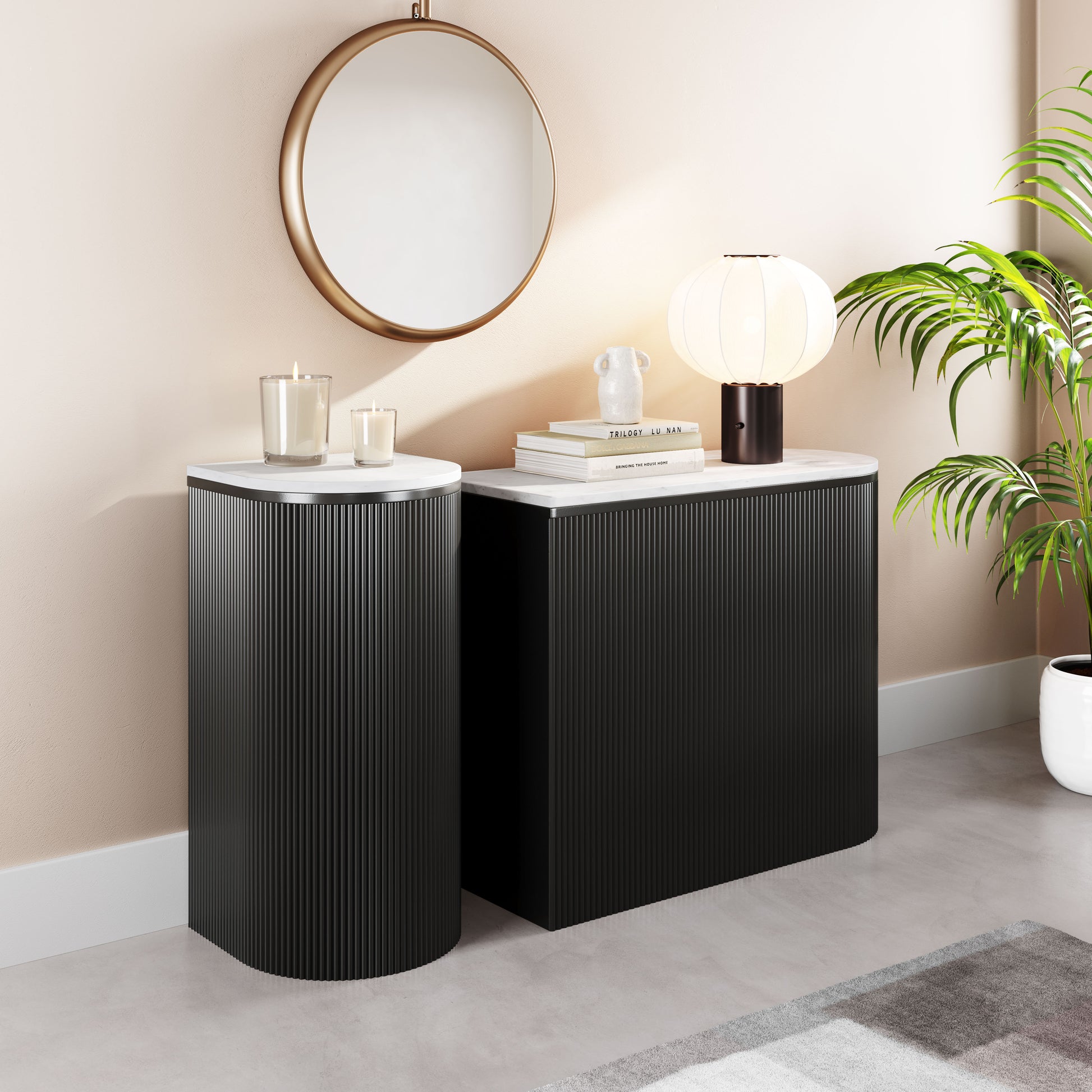 Ormara Console Table Set (2-Piece) White & Black - Disselt Designs