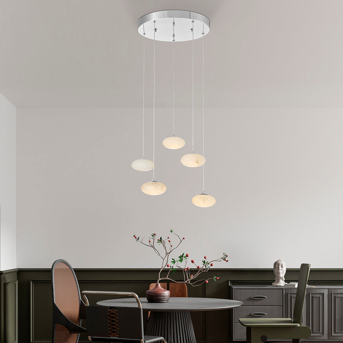 Spanish Alabaster Round Chandelier // Chrome - Disselt Designs