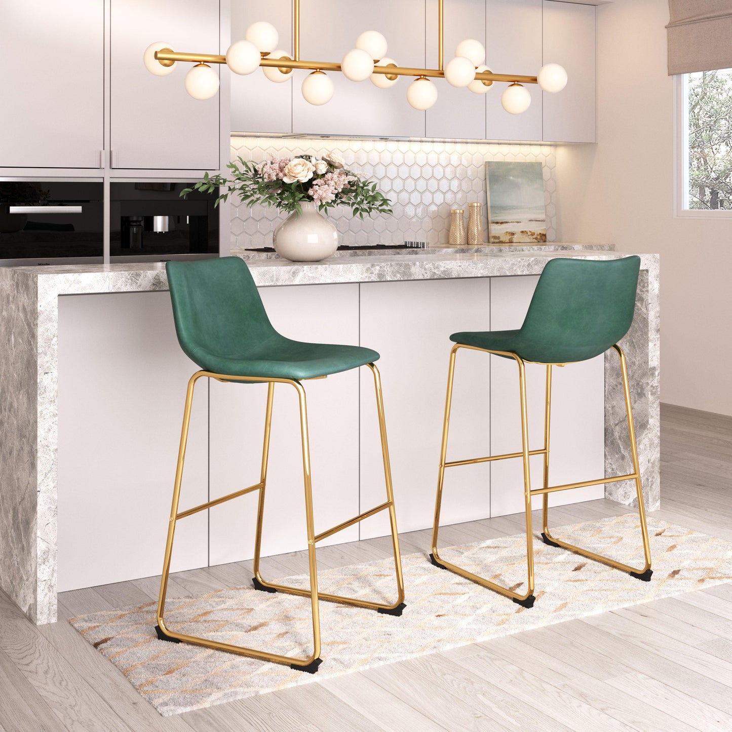 Augusta Barstool (Set of 2) Green & Gold - Disselt Designs