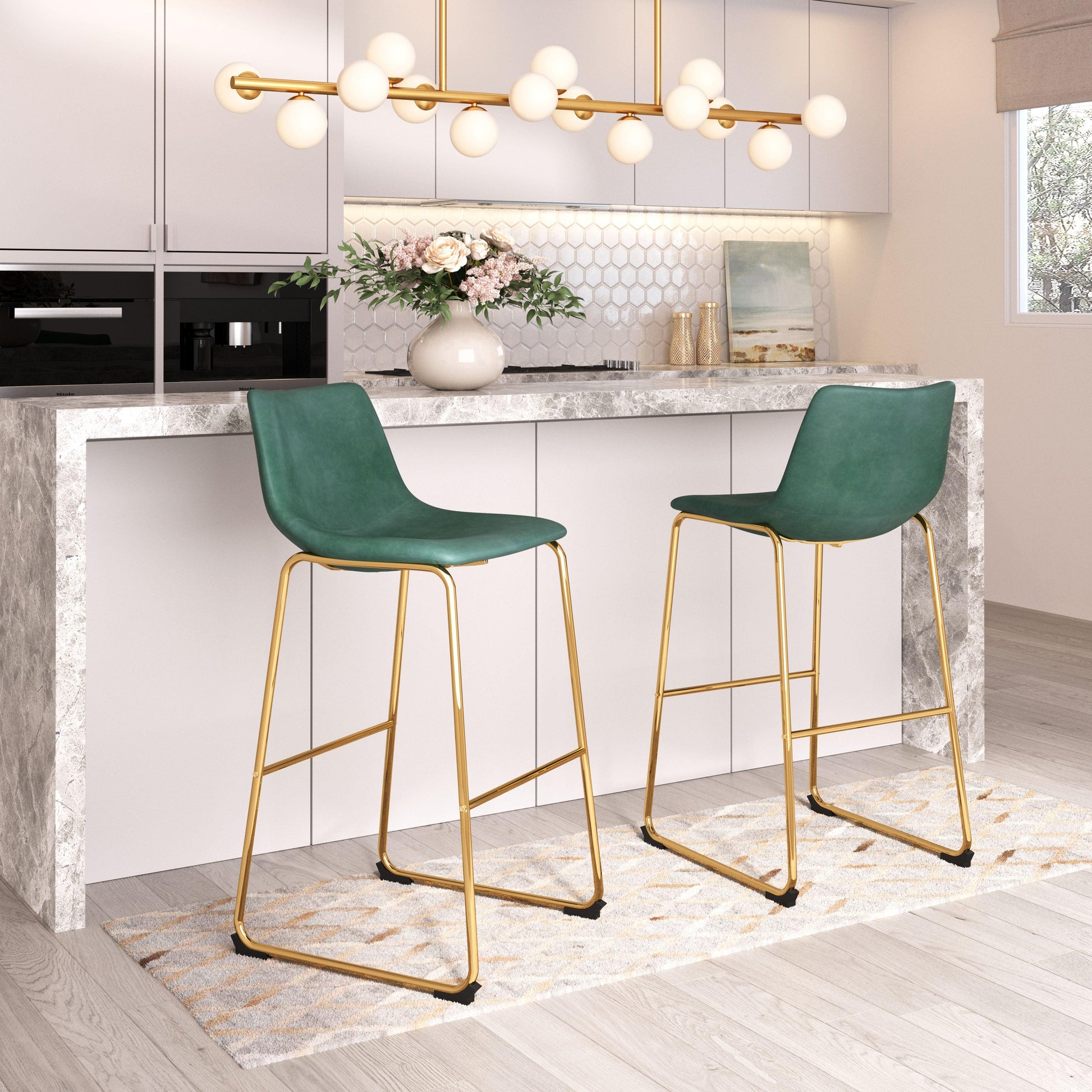 Augusta Barstool (Set of 2) Green & Gold - Disselt Designs