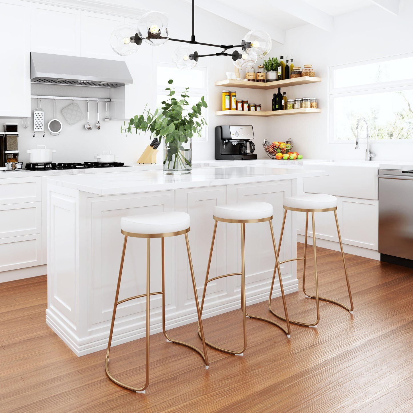 Bree Barstool (Set of 2) White & Gold - Disselt Designs