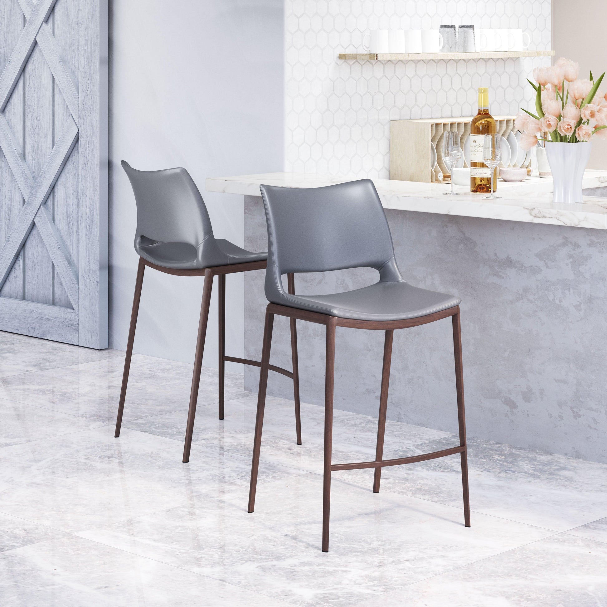 Ace Counter Stool (Set of 2) Dark Gray & Walnut - Disselt Designs