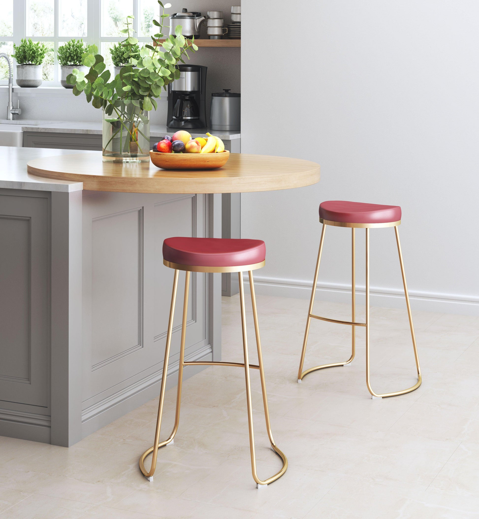 Bree Barstool (Set of 2) Burgundy & Gold - Disselt Designs