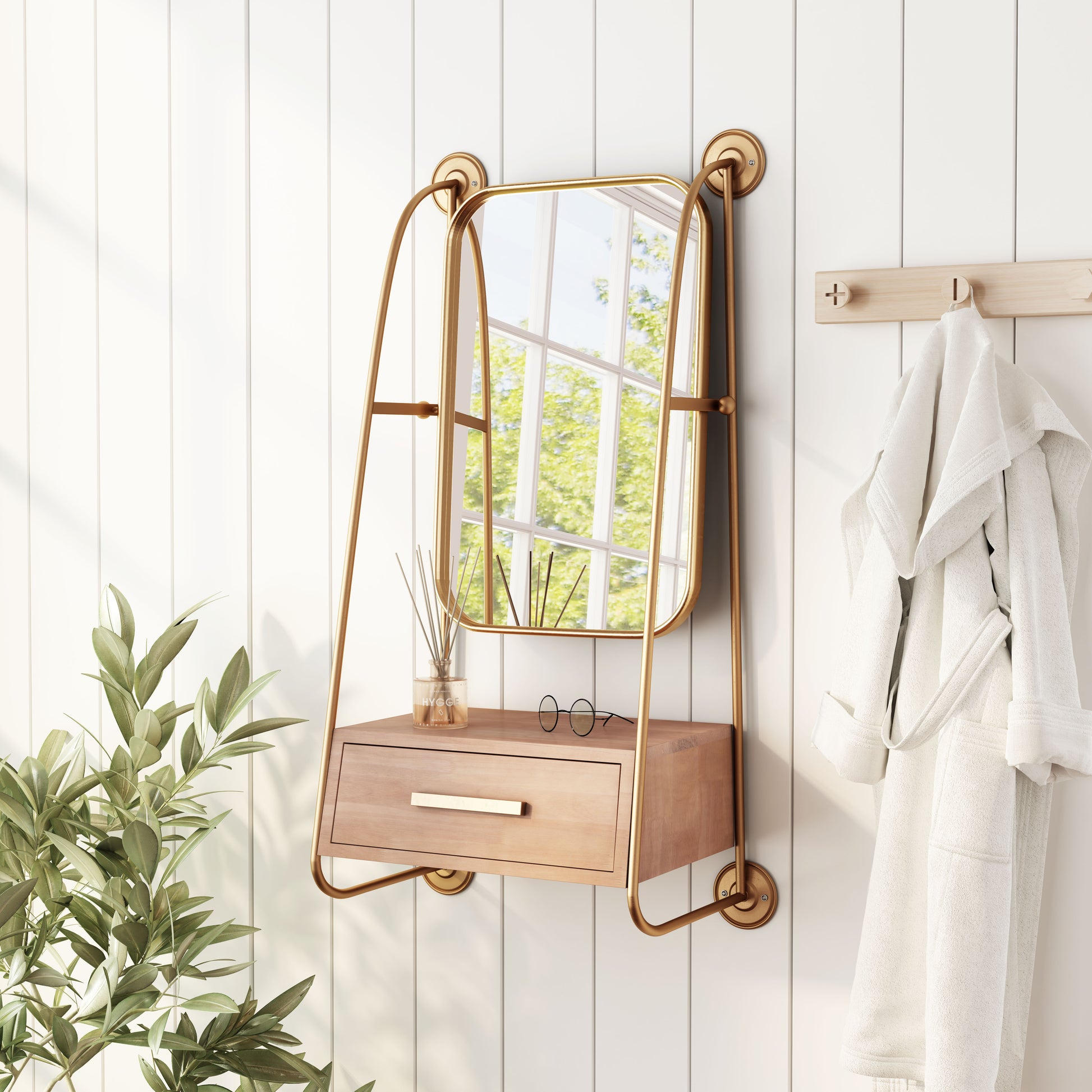 Peralta Mirror Shelf Brass & Brown - Disselt Designs