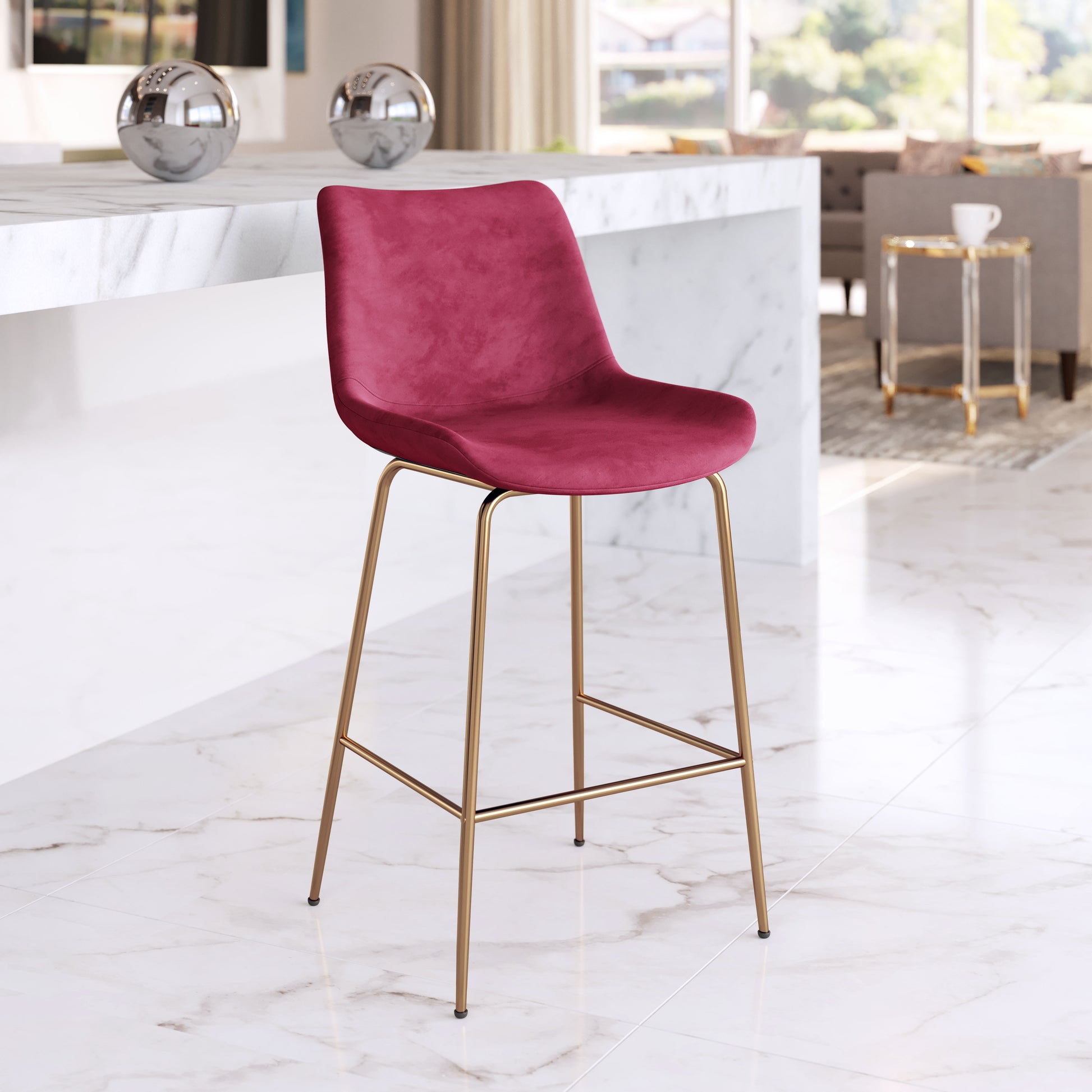 Tony Counter Stool Red & Gold - Disselt Designs