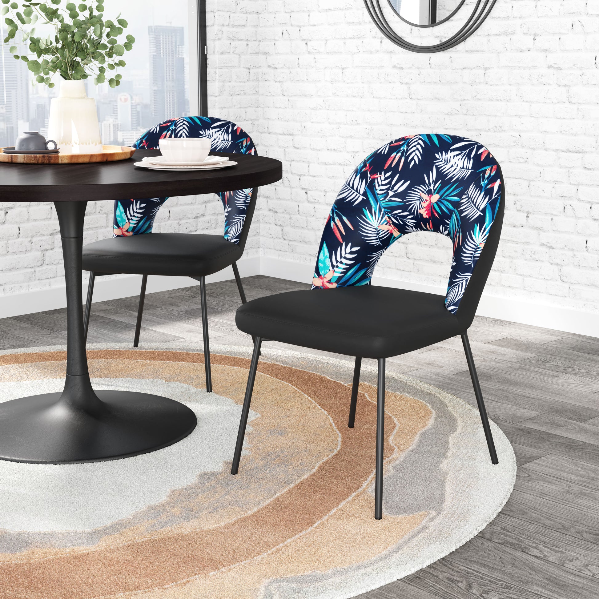 Merion Dining Chair (Set of 2) Multicolor Print & Black - Disselt Designs