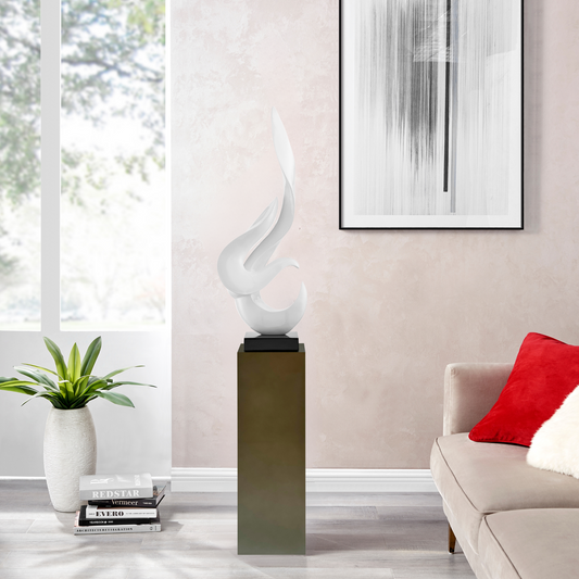 Flame 65" Tall Floor Sculpture // White With Gray Stand - Disselt Designs
