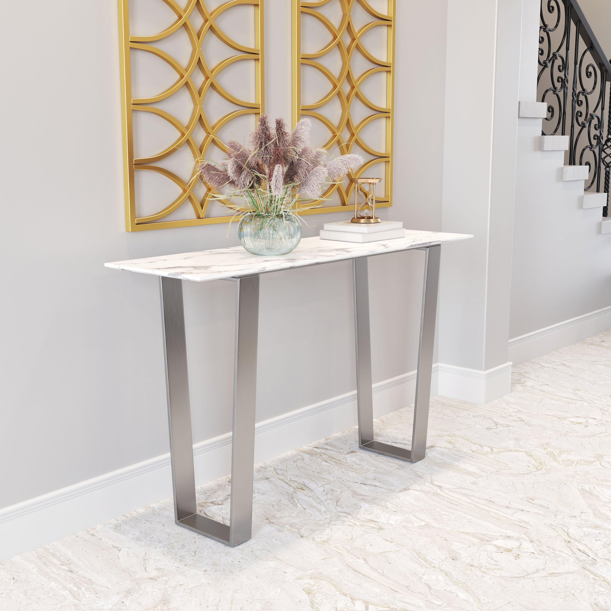 Atlas Console Table White & Silver - Disselt Designs