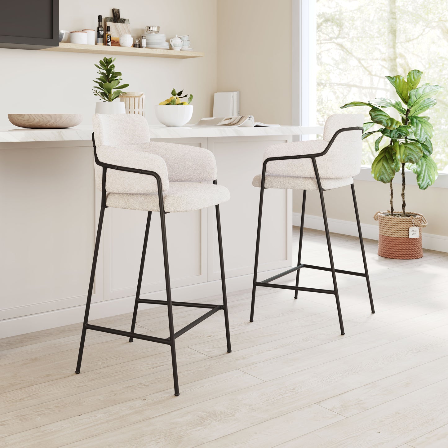 Marcel Barstool (Set of 2) Cream - Disselt Designs