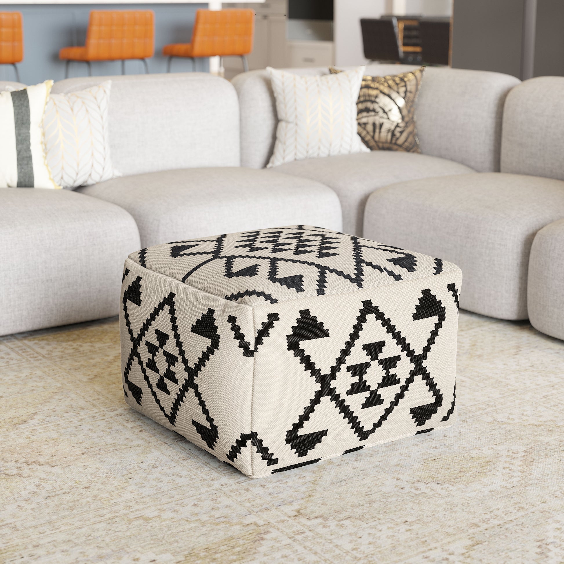 Lizardo Ottoman Beige & Black - Disselt Designs