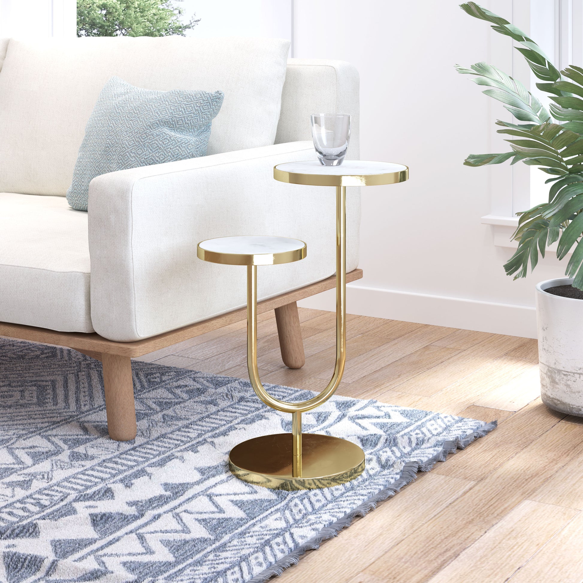 Marc Side Table White & Gold - Disselt Designs