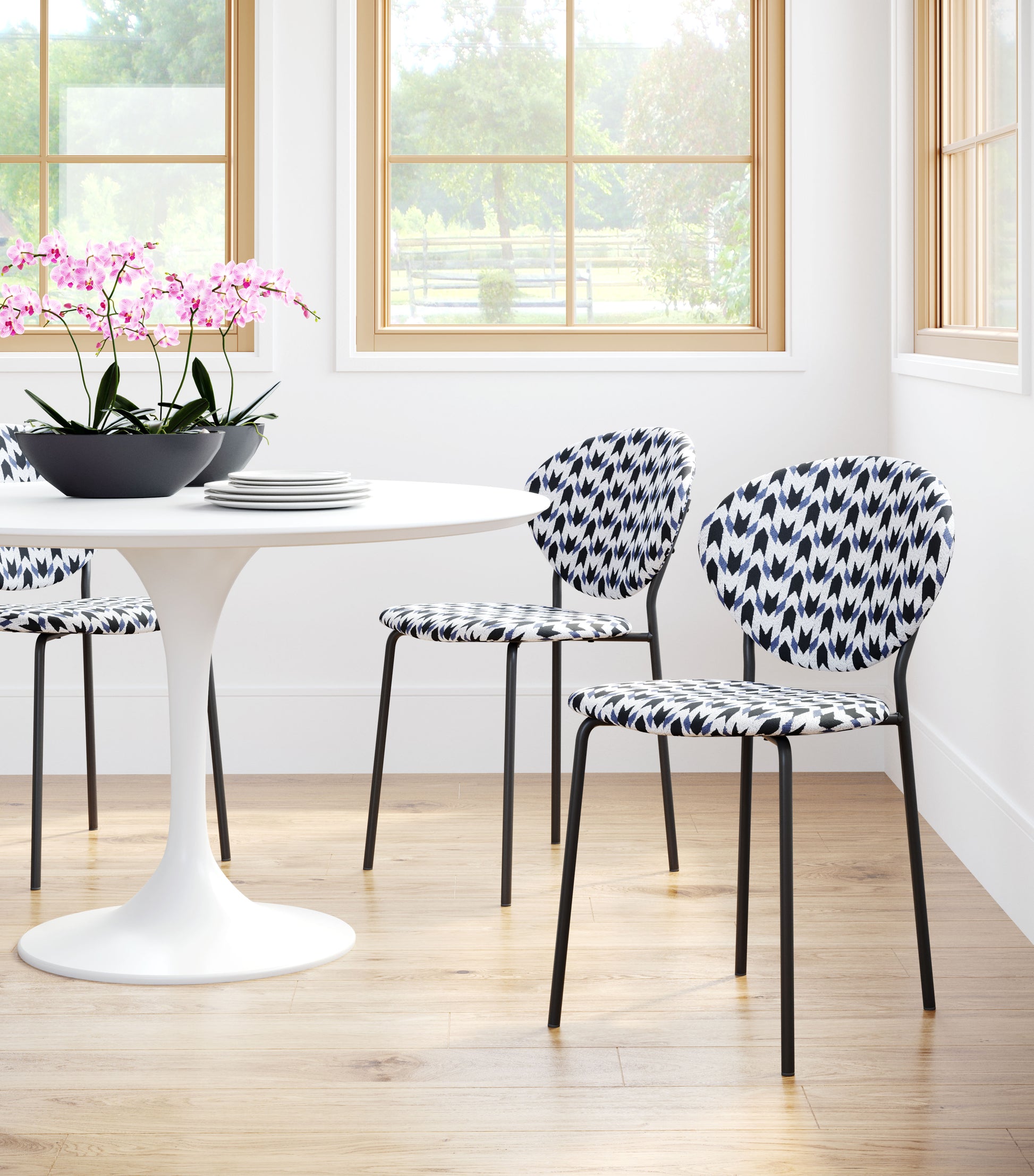 Clyde Dining Chair (Set of 2) Geometric Print & Black - Disselt Designs