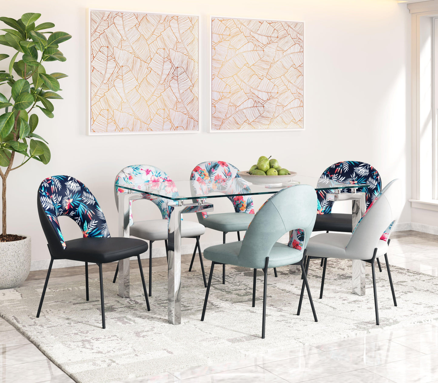 Bethpage Dining Chair (Set of 2) Multicolor Print & Green - Disselt Designs