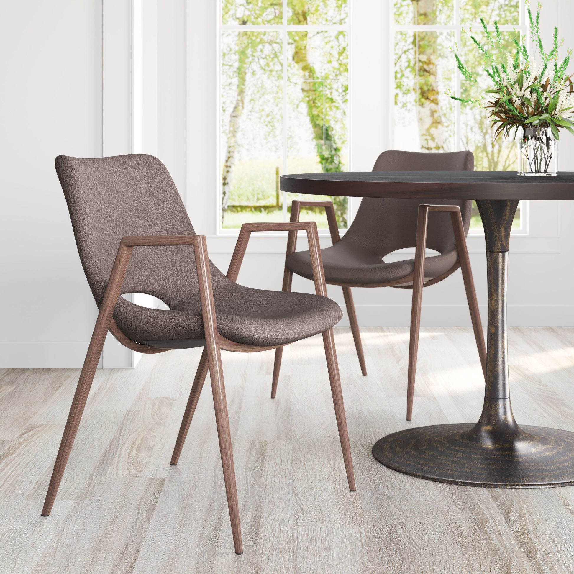 Desi Dining Chair (Set of 2) Brown & Walnut - Disselt Designs