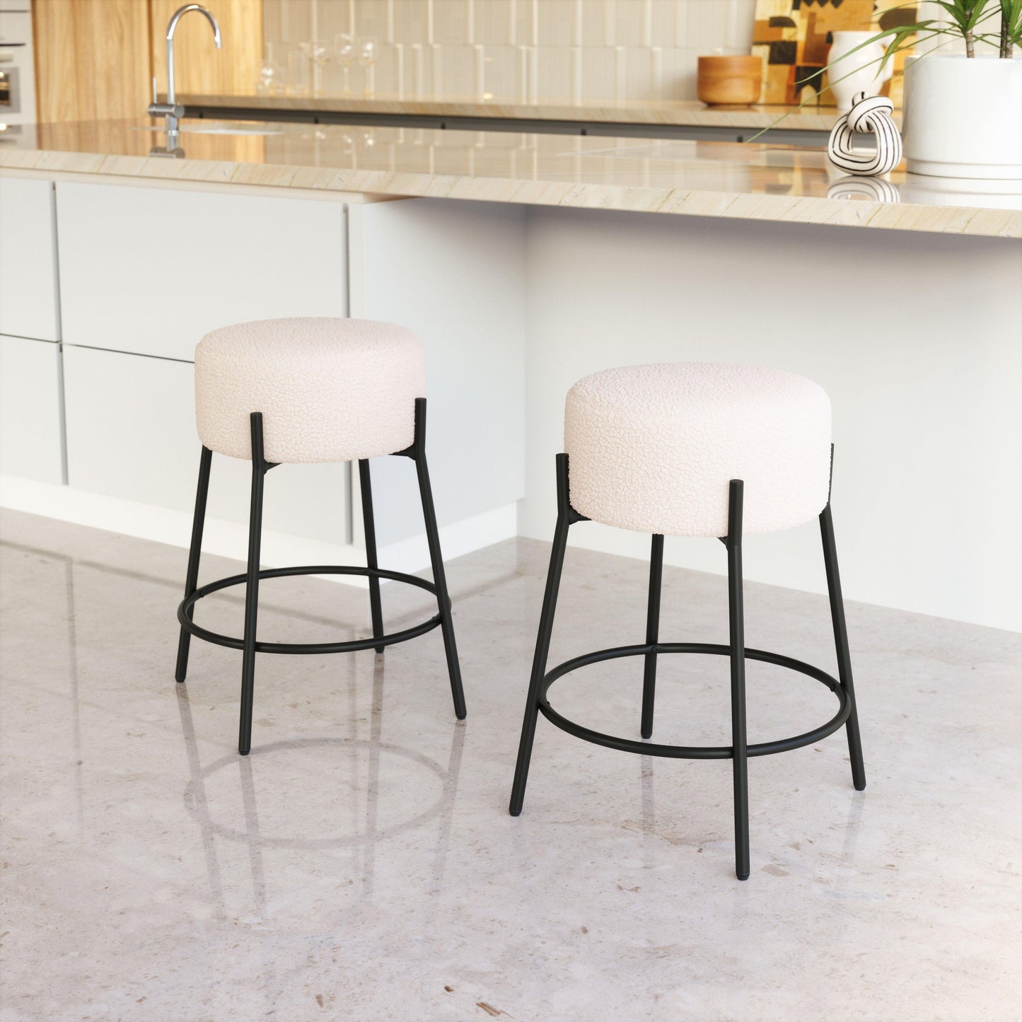 Blanche Counter Stool (Set of 2) Ivory - Disselt Designs