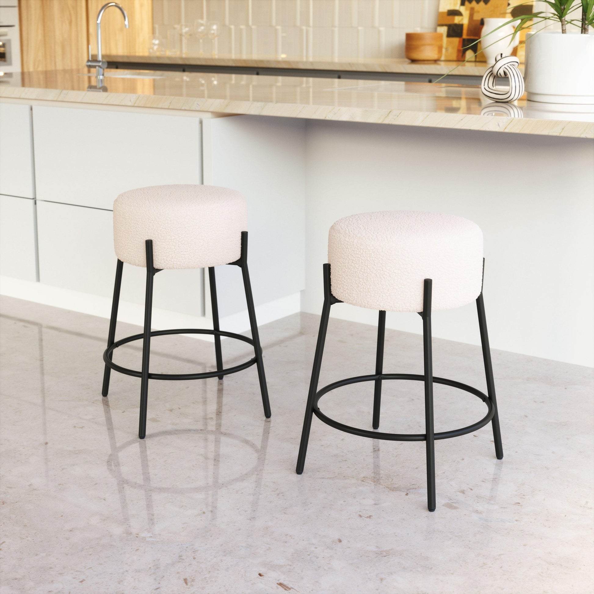 Blanche Counter Stool (Set of 2) Ivory - Disselt Designs