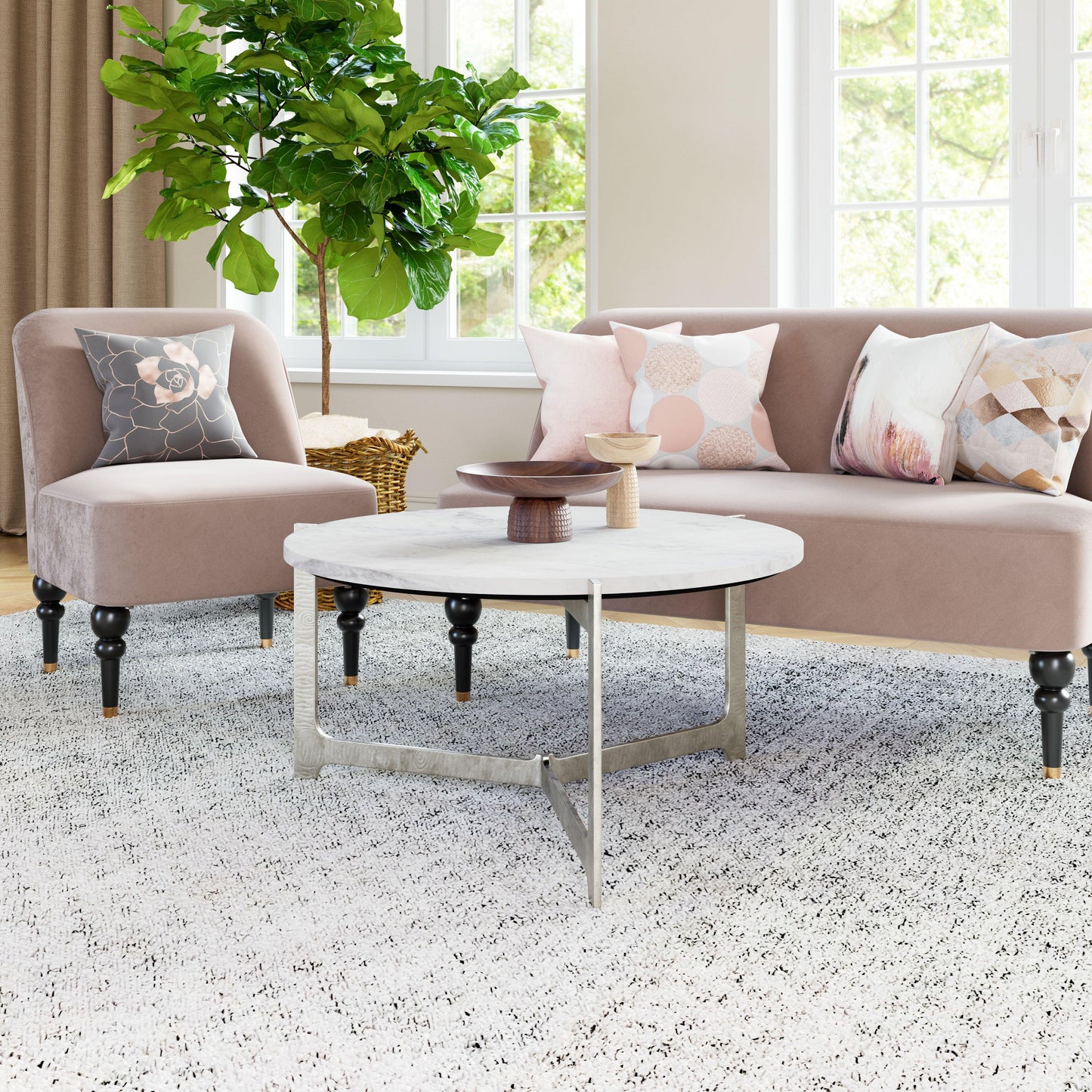 Barmas Coffee Table White & Silver - Disselt Designs