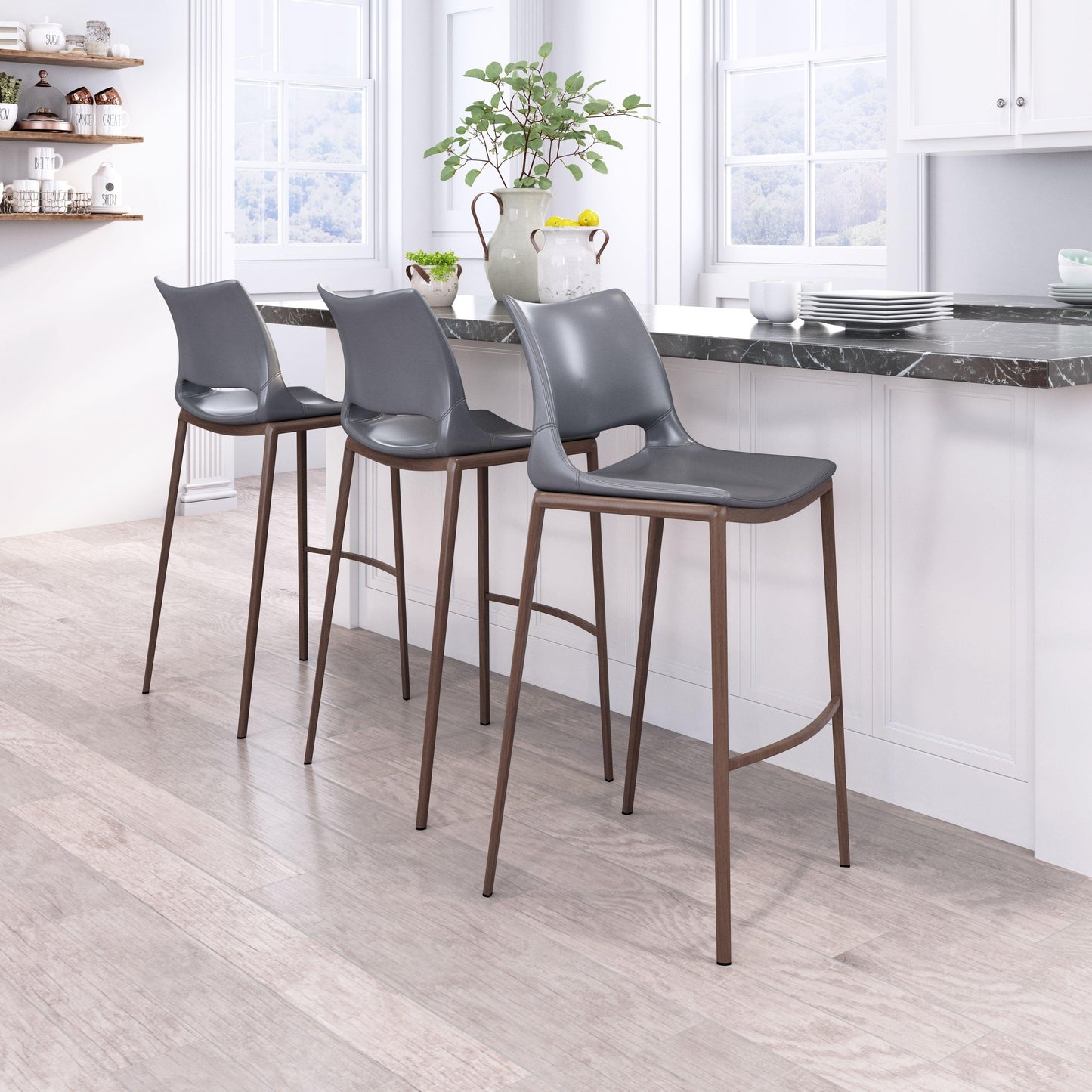 Ace Barstool (Set of 2) Dark Gray & Walnut - Disselt Designs