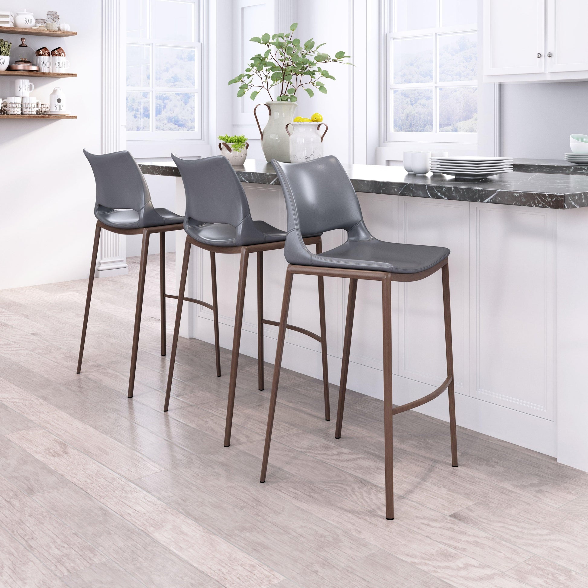 Ace Barstool (Set of 2) Dark Gray & Walnut - Disselt Designs