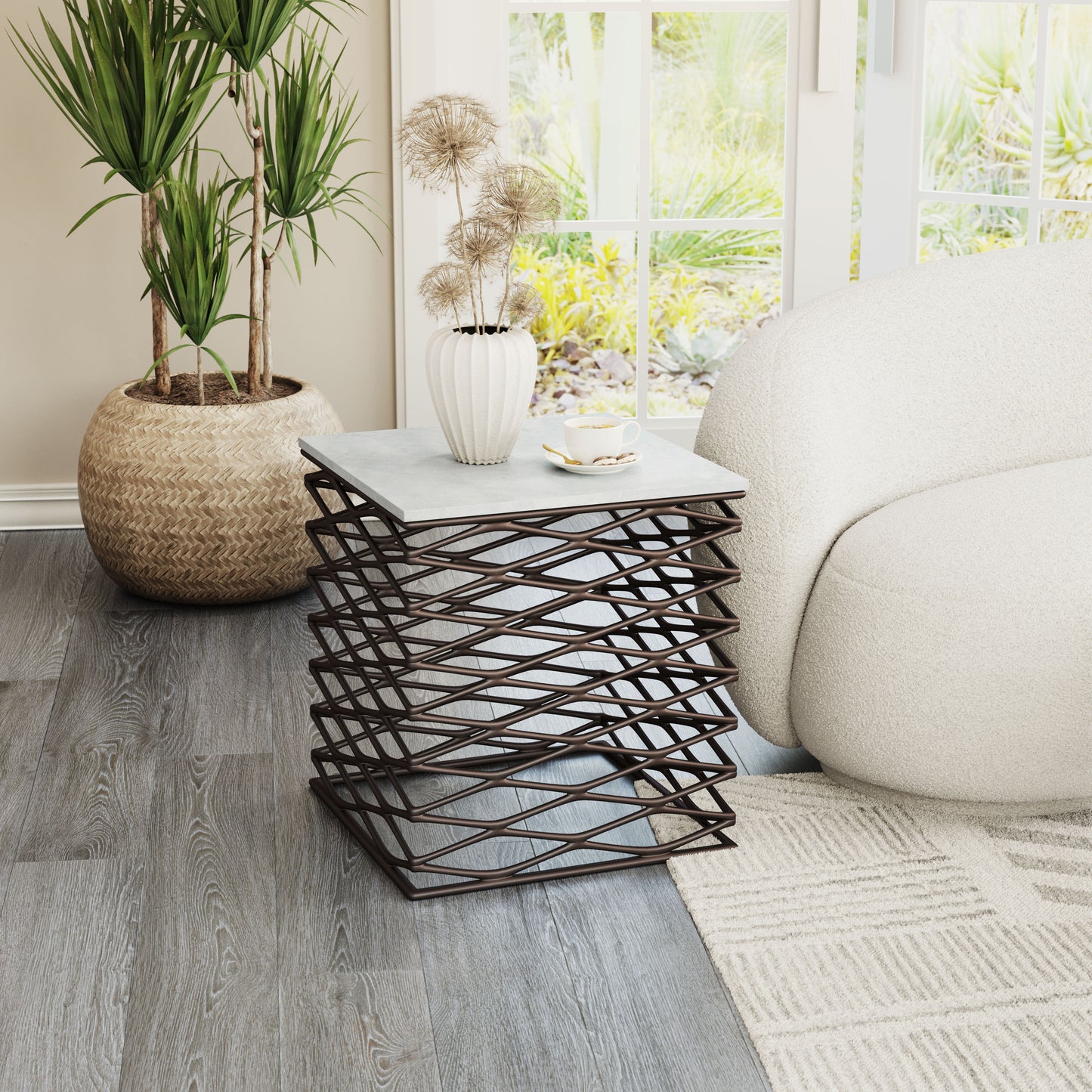 Duke Side Table White & Antique Bronze - Disselt Designs