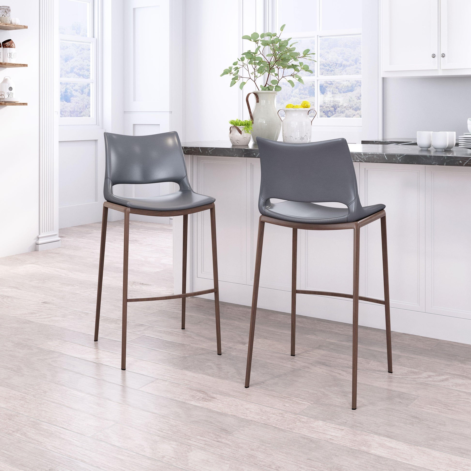 Ace Barstool (Set of 2) Dark Gray & Walnut - Disselt Designs