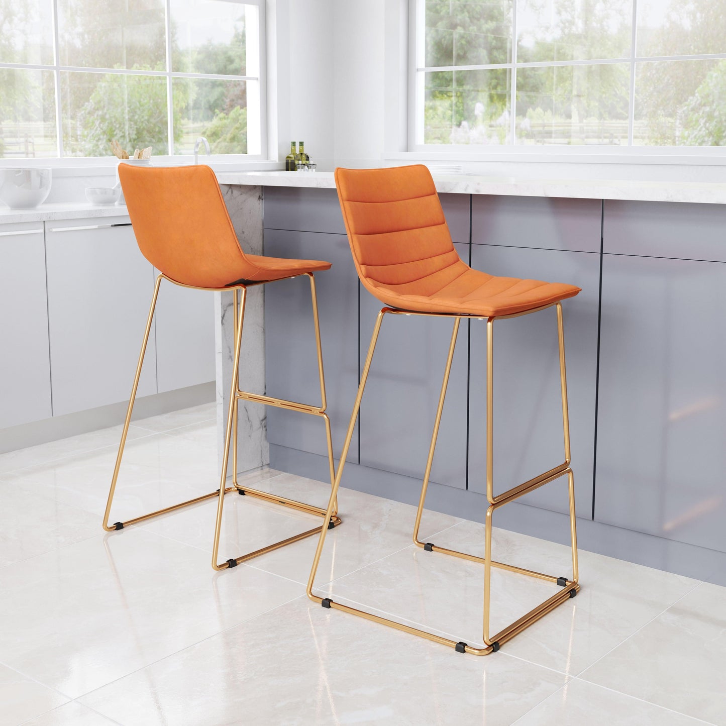 Adele Barstool (Set of 2) Orange & Gold - Disselt Designs