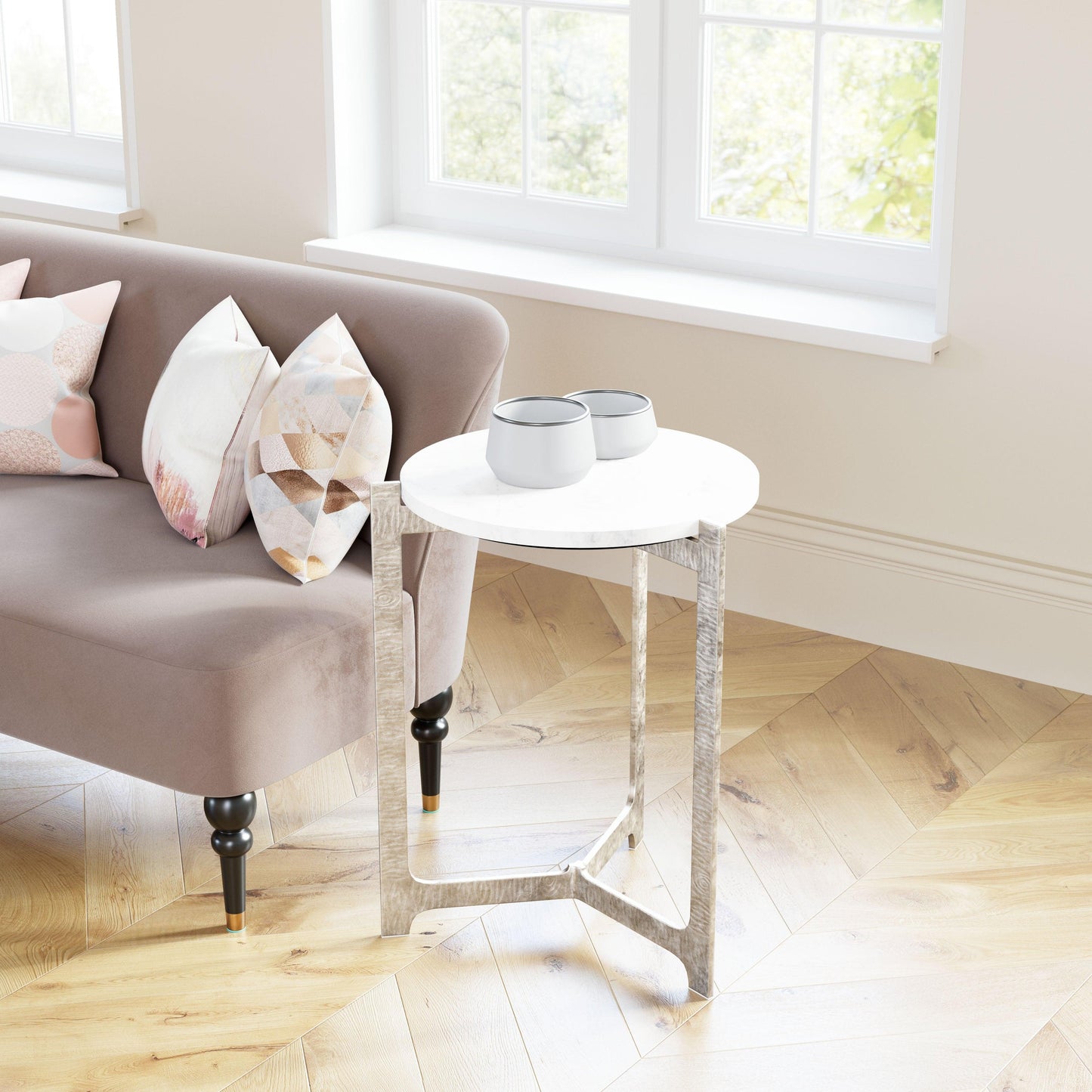 Barmas Side Table White & Silver - Disselt Designs