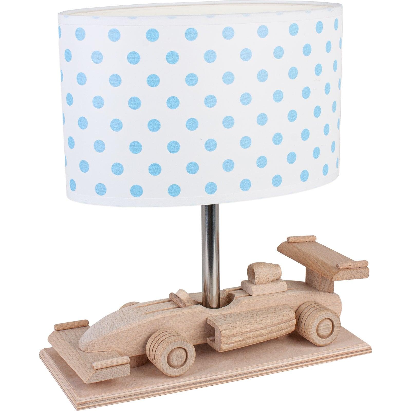 KIDS RACE POLKA | Blue Polka Dot Race Car Table Lamp - Disselt Designs