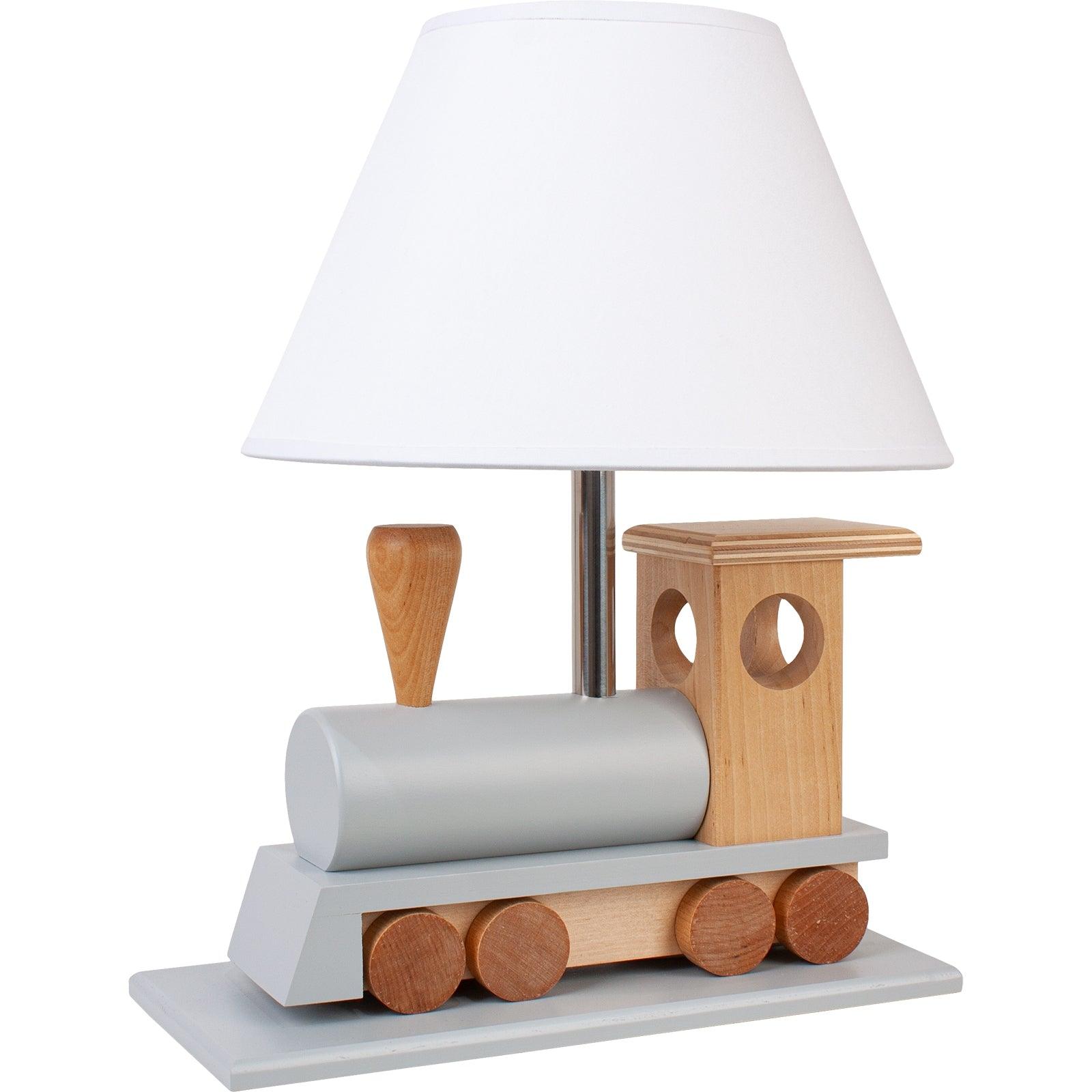 KIDS CHOO CHOO GREY | Grey and Wood Train Table Lamp - Disselt Designs