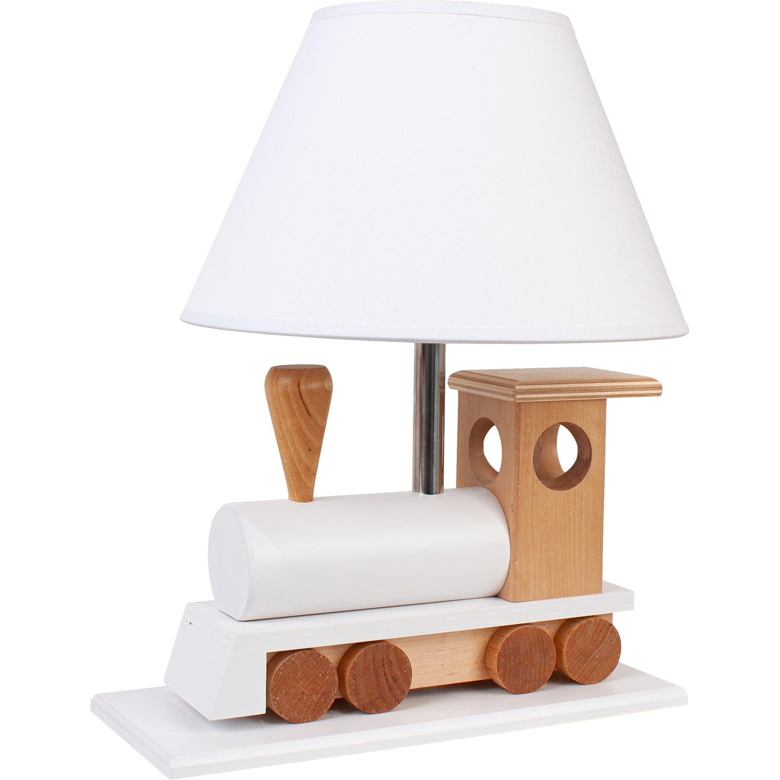 KIDS CHOO CHOO WHITE | White and Wood Train Table Lamp - Disselt Designs