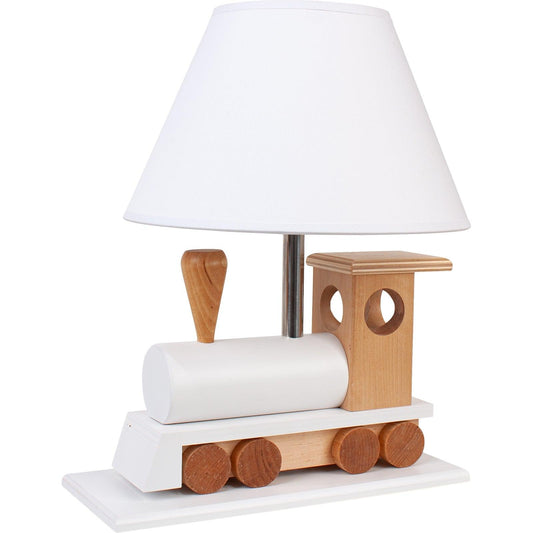 KIDS CHOO CHOO WHITE | White and Wood Train Table Lamp - Disselt Designs