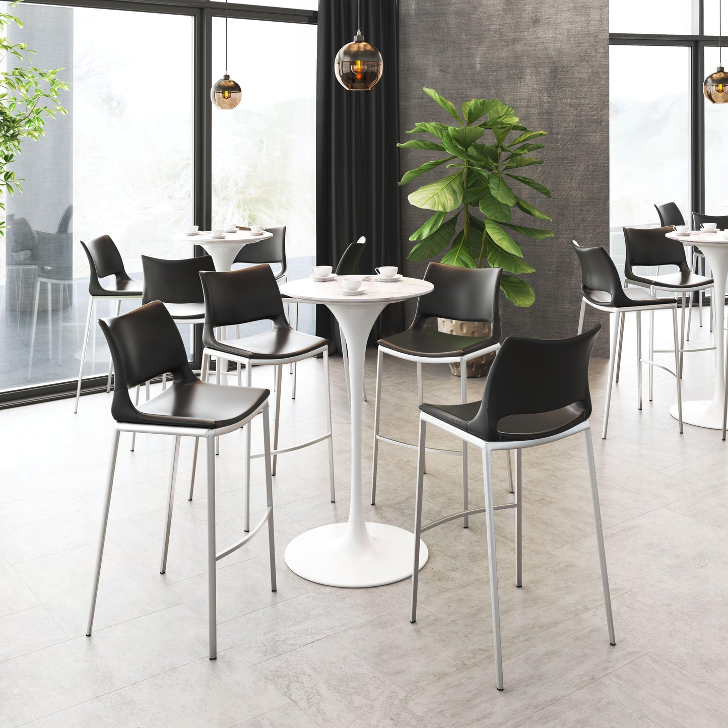 Ace Barstool (Set of 2) Black & Silver - Disselt Designs