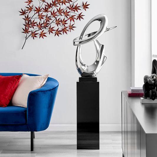 Fluid Abstract 59" Tall Floor Sculpture // Chrome with Black Stand - Disselt Designs