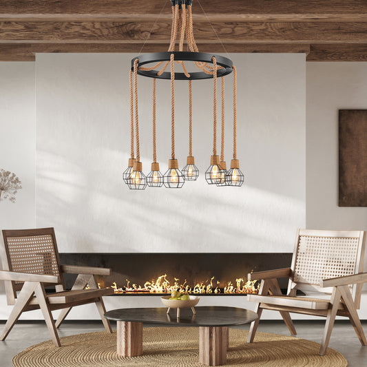 Steel and Ropes 8 Light Chandelier // Black - Disselt Designs