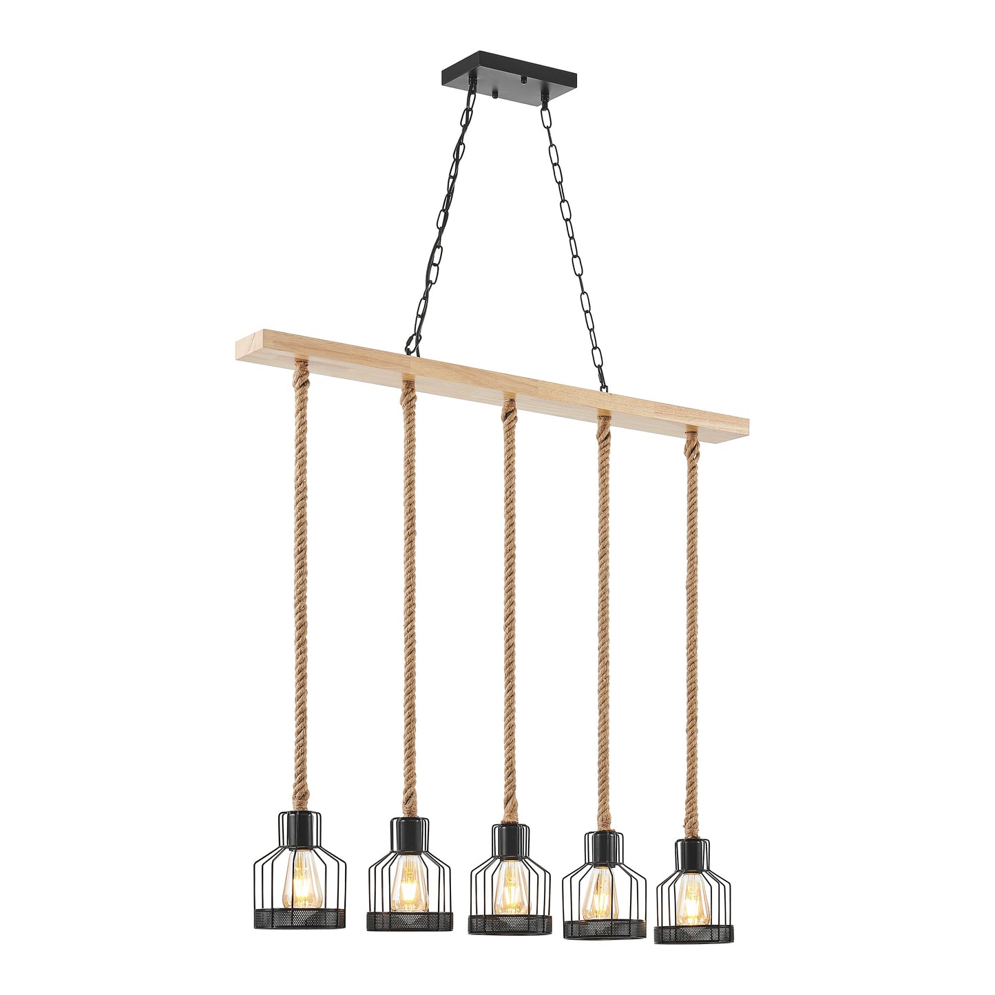 Wood and Ropes 5 Light Chandelier // Black - Disselt Designs